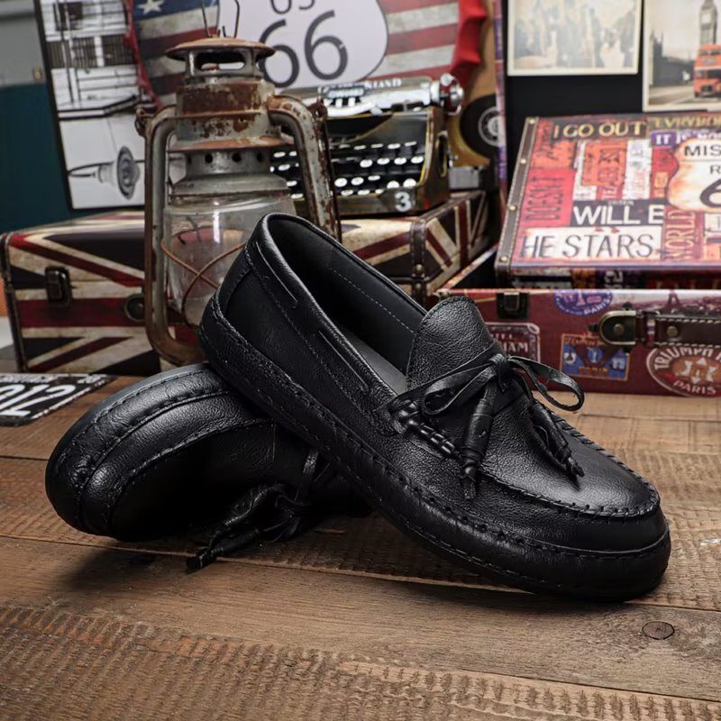 Loafers För Män Lyxiga Tofs Koläder Elegant Slip-ons - Svart