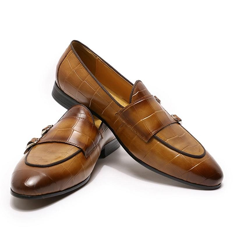 Loafers För Män Monk Strap Slip On - Kaffe