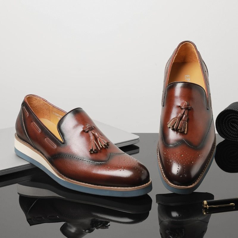 Loafers För Män Präglade Brogue Slip-on - Kaffe