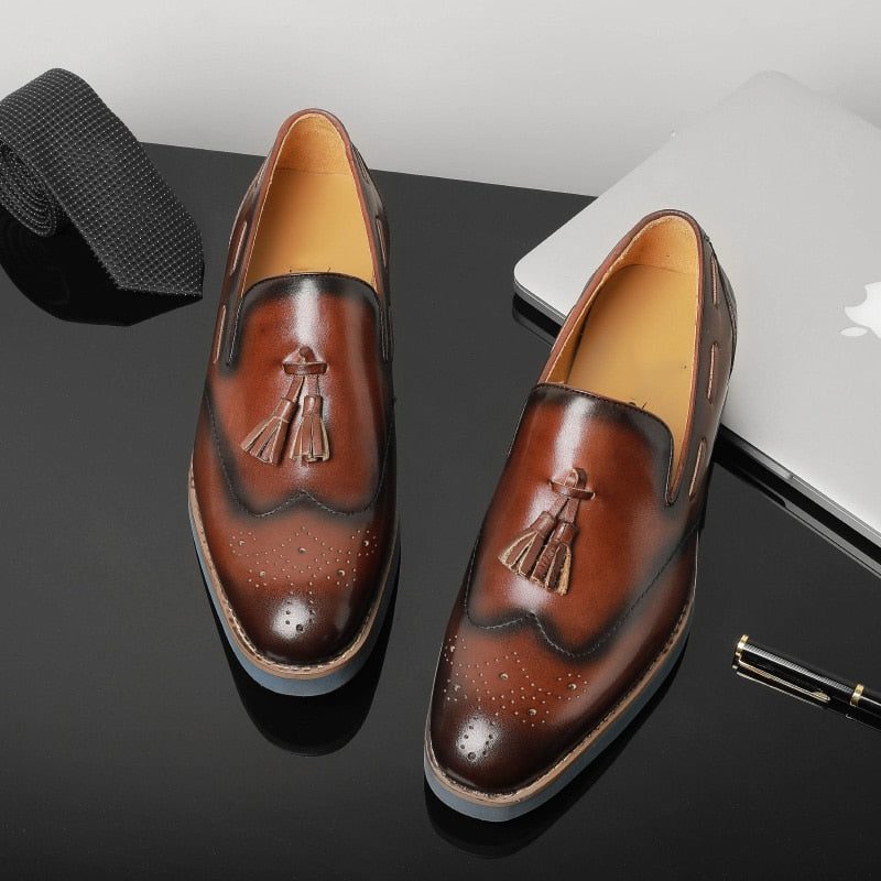 Loafers För Män Präglade Brogue Slip-on - Kaffe