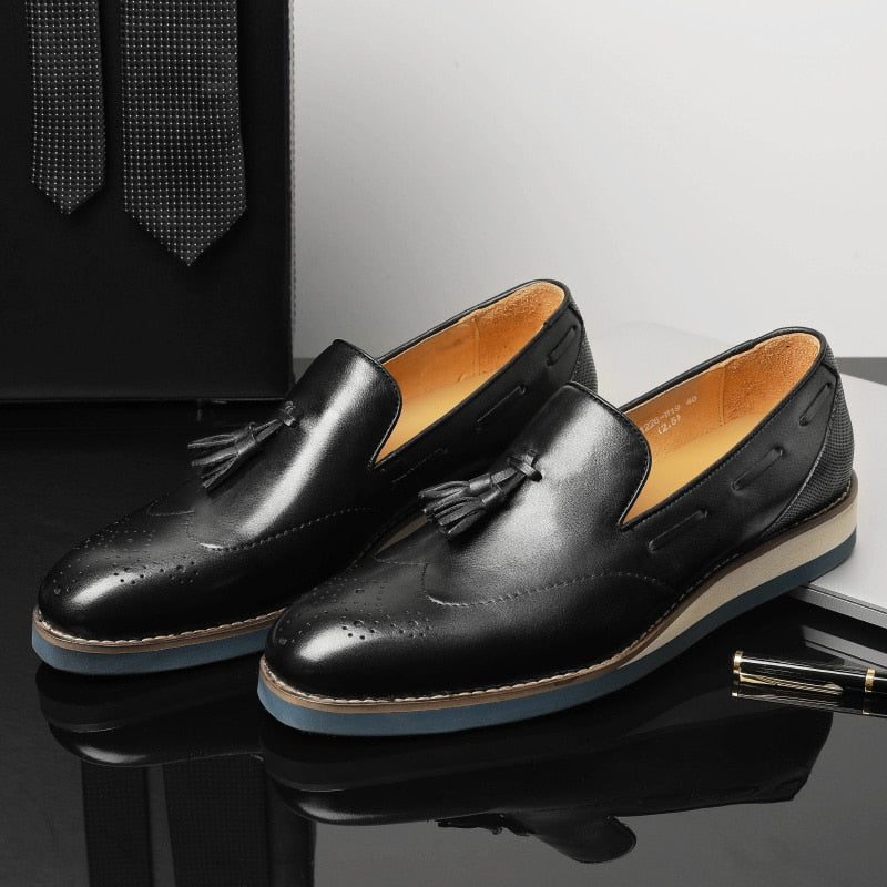 Loafers För Män Präglade Brogue Slip-on - Svart