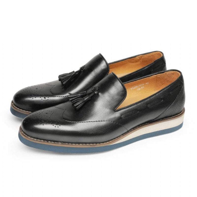 Loafers För Män Präglade Brogue Slip-on - Svart