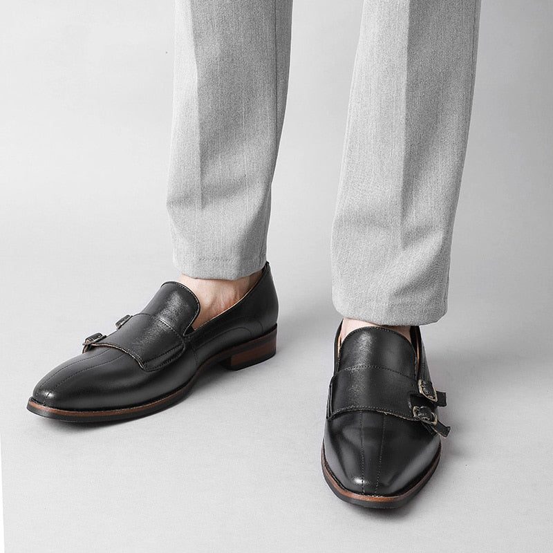 Loafers För Män Raffinerat Exotiskt Läder Monk Strap Party - Svart