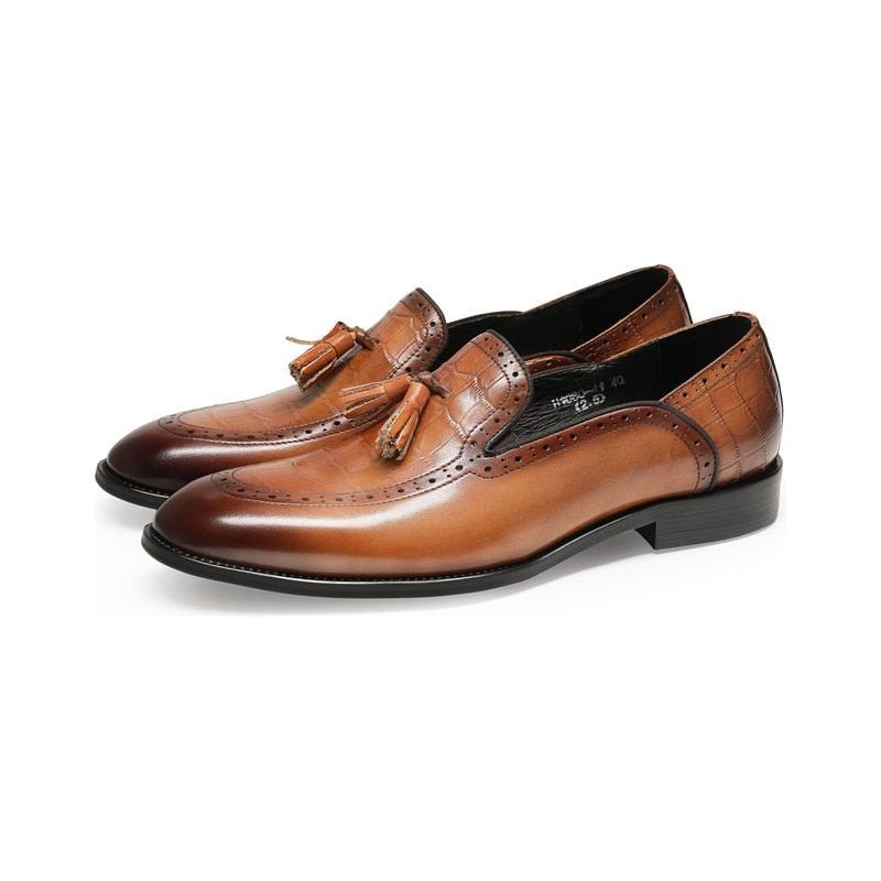 Loafers För Män Retro Chic Exotic Tofs Läder Brogue - Kaffe