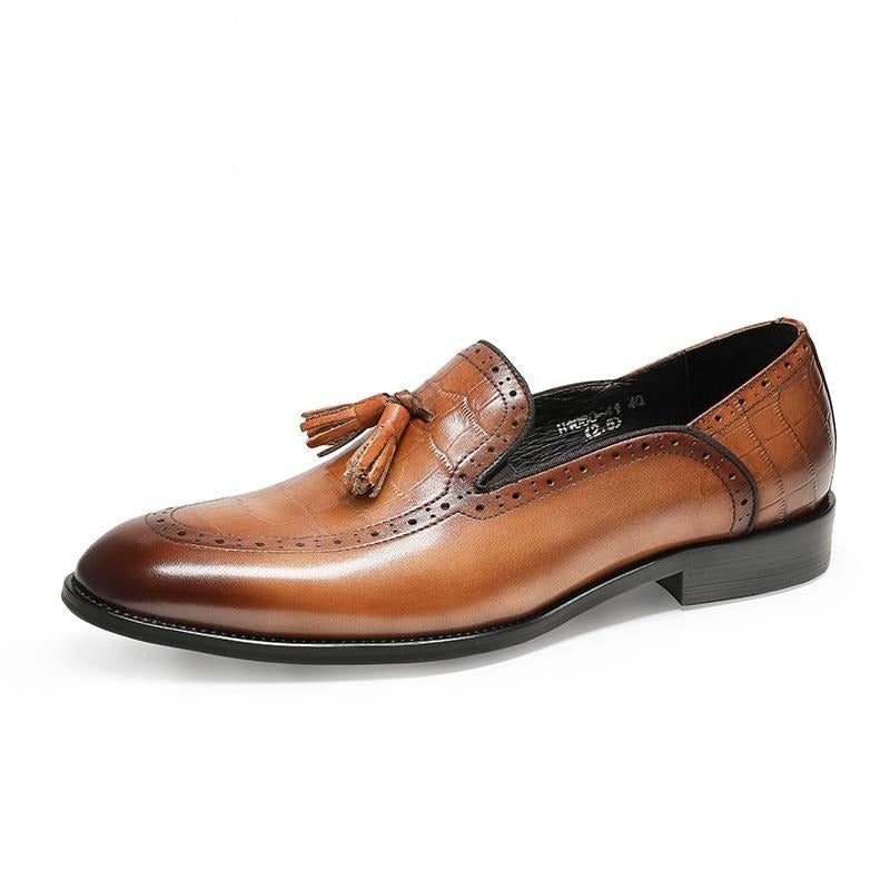 Loafers För Män Retro Chic Exotic Tofs Läder Brogue - Kaffe