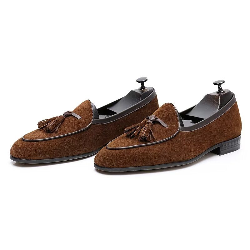 Loafers För Män Rund Tå Slip On Leather - Kaffe