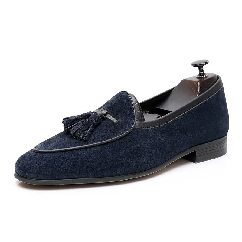 Loafers För Män Rund Tå Slip On Leather - Blå