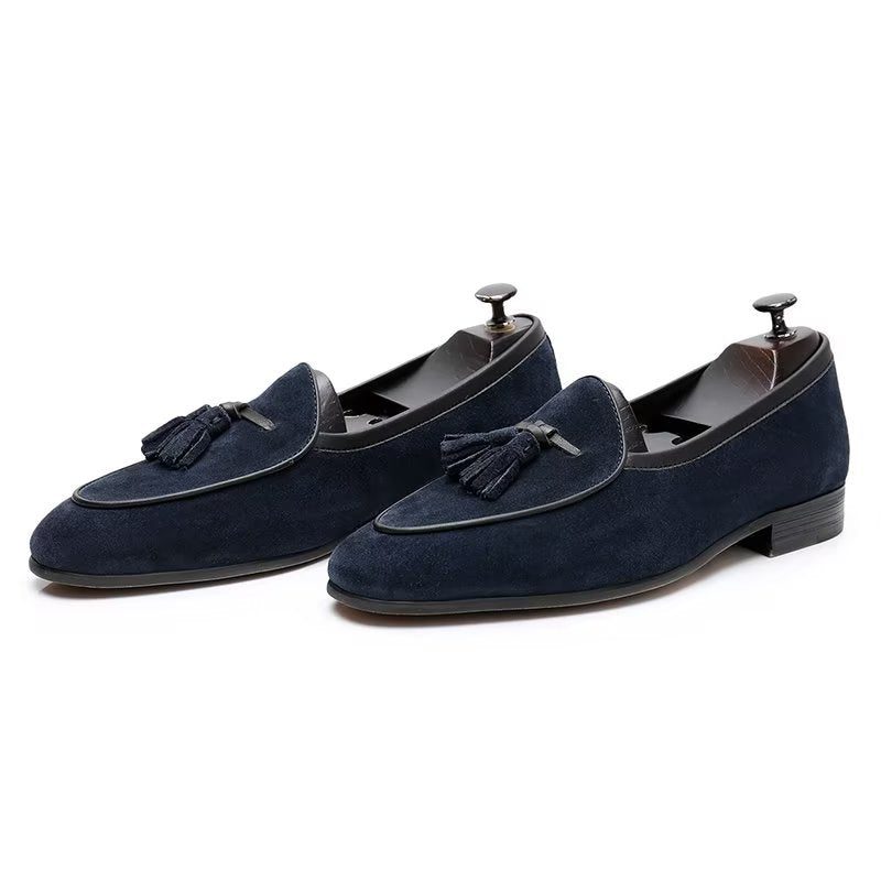 Loafers För Män Rund Tå Slip On Leather - Blå