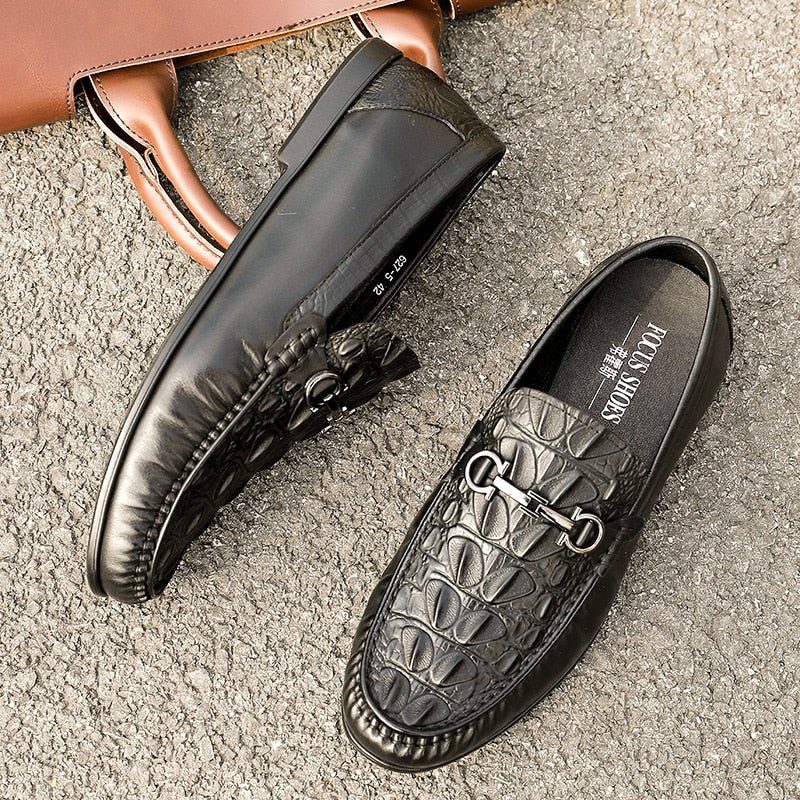 Loafers För Män Snygga Slip-on Leather - Svart