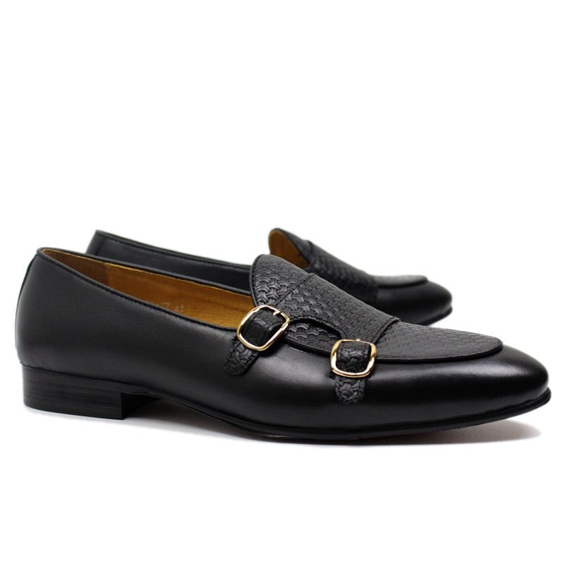 Loafers För Män Suave Läder Monk Strap Bröllop - Svart