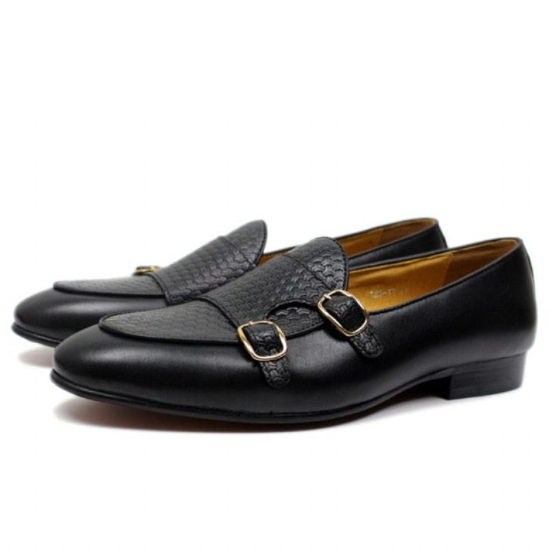 Loafers För Män Suave Läder Monk Strap Bröllop - Svart