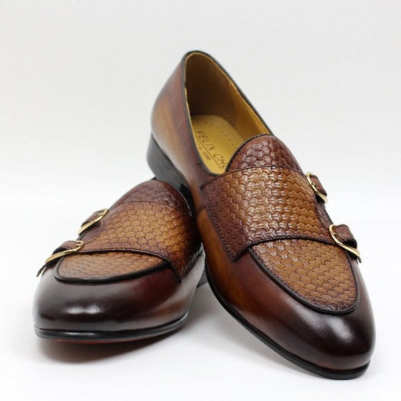 Loafers För Män Suave Läder Monk Strap Bröllop - Kaffe