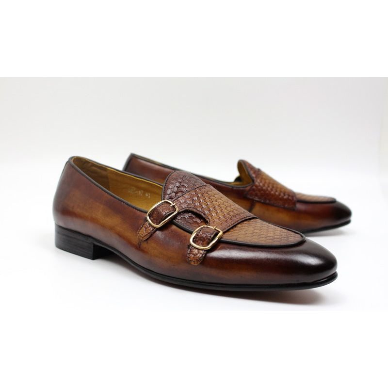 Loafers För Män Suave Läder Monk Strap Bröllop - Kaffe