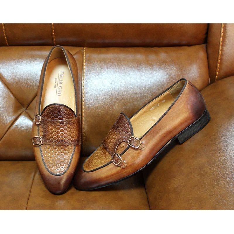 Loafers För Män Suave Läder Monk Strap Bröllop - Kaffe