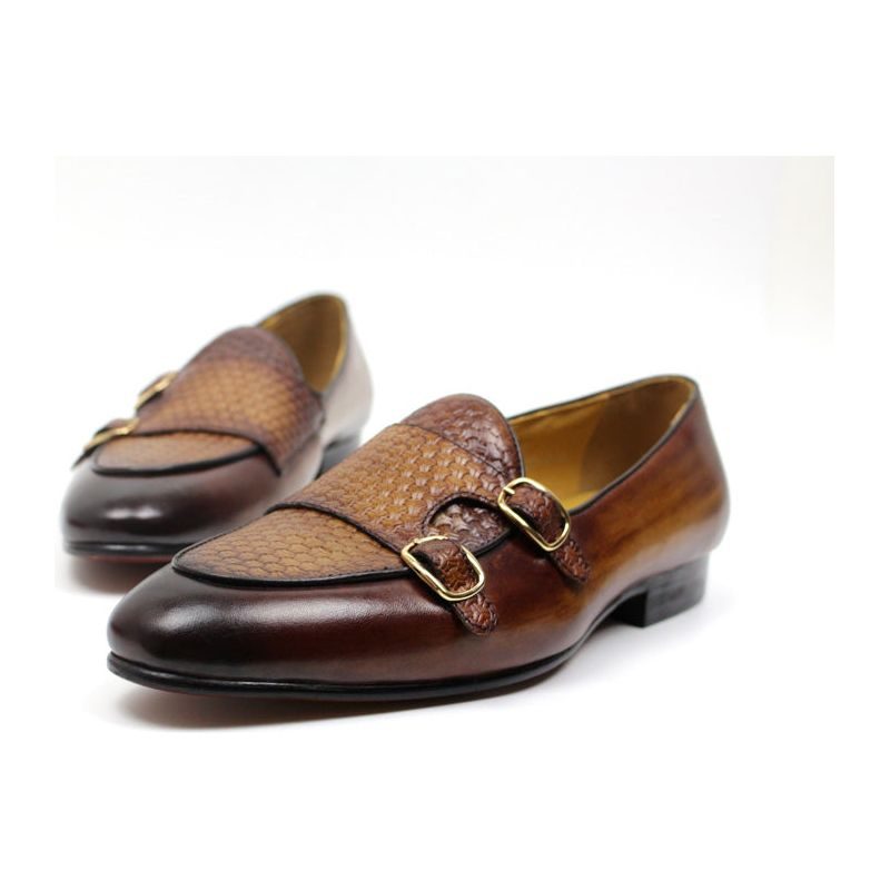 Loafers För Män Suave Läder Monk Strap Bröllop - Kaffe