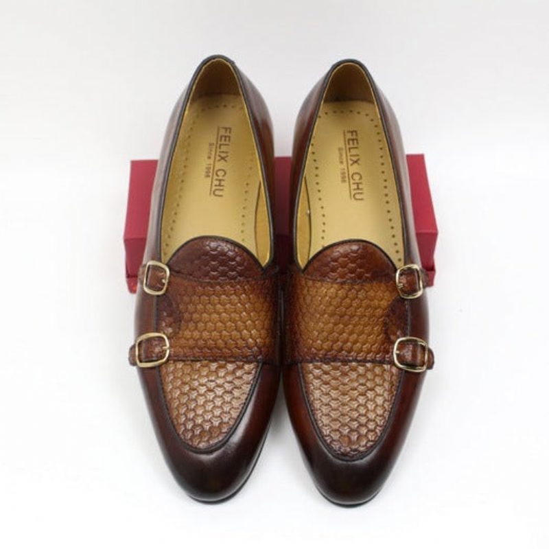 Loafers För Män Suave Läder Monk Strap Bröllop - Kaffe