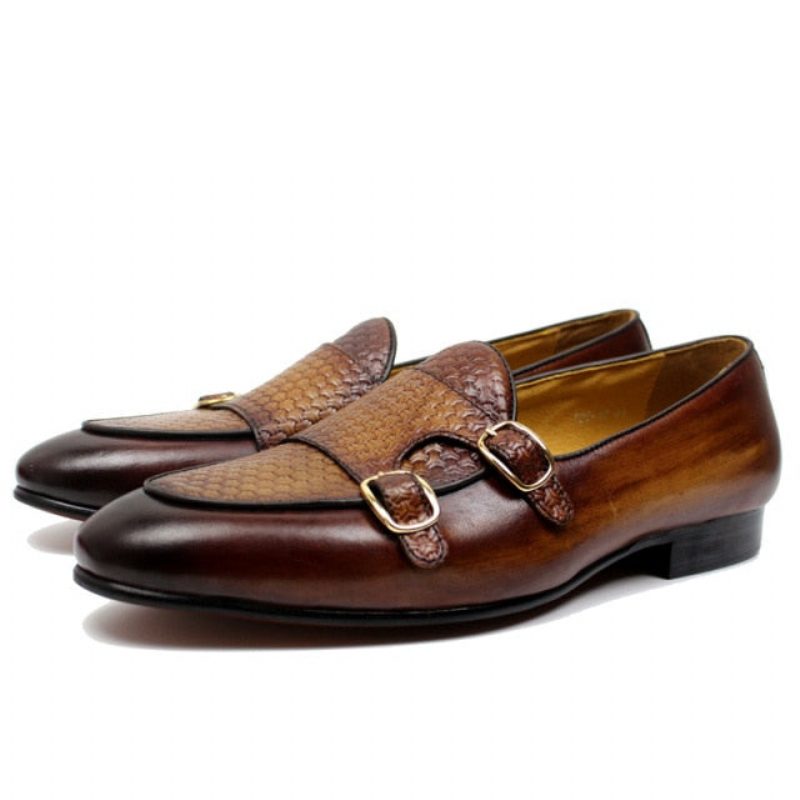 Loafers För Män Suave Läder Monk Strap Bröllop - Kaffe