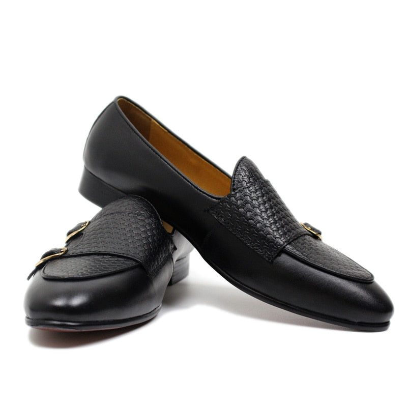 Loafers För Män Suave Läder Monk Strap Bröllop - Svart