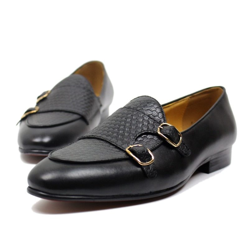 Loafers För Män Suave Läder Monk Strap Bröllop - Svart