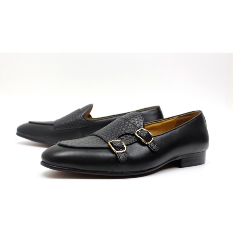 Loafers För Män Suave Läder Monk Strap Bröllop - Svart