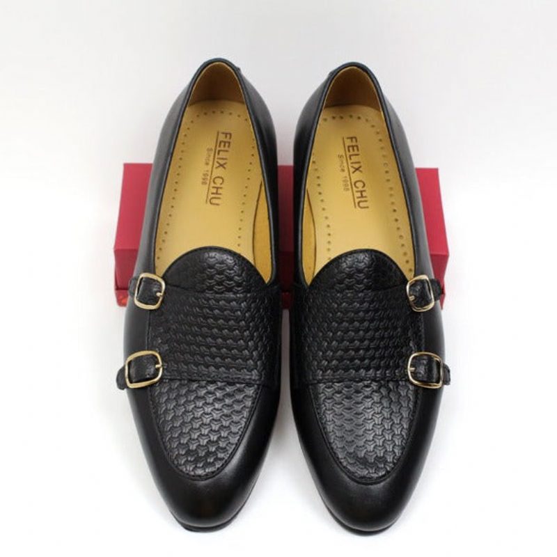 Loafers För Män Suave Läder Monk Strap Bröllop - Svart