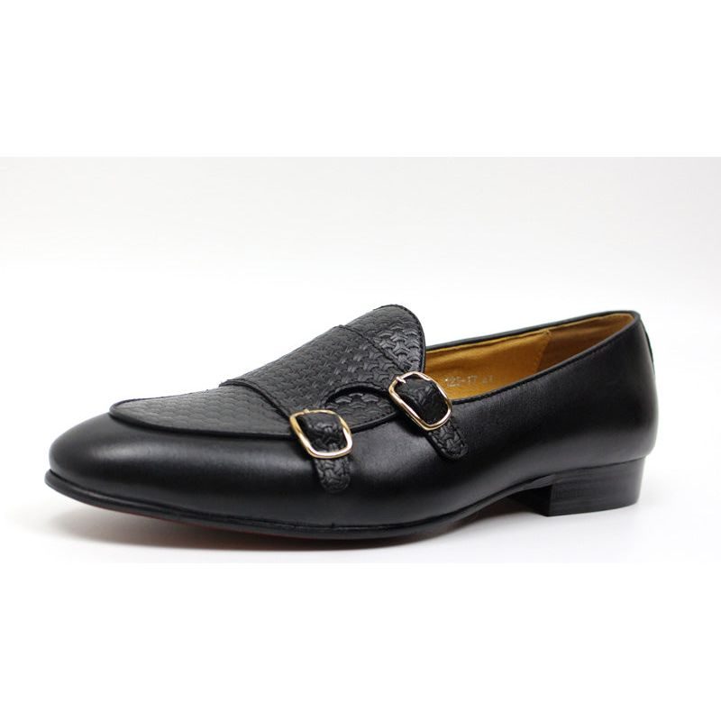 Loafers För Män Suave Läder Monk Strap Bröllop - Svart