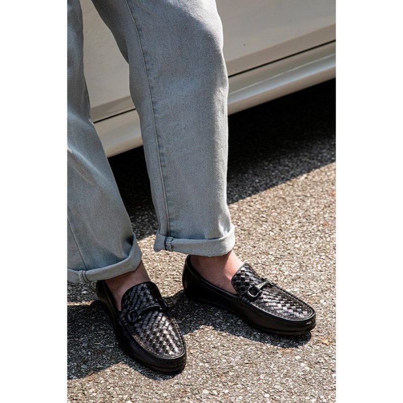 Loafers För Män Weavingluxe Läder Slip On - Svart 2