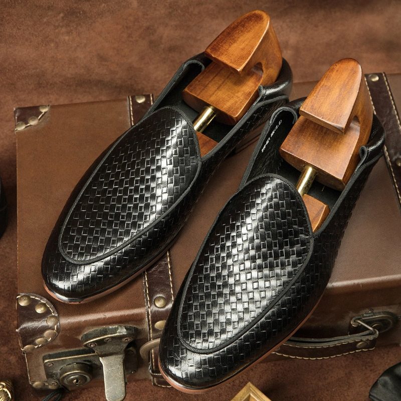 Loafers Klass Präglat Läder Formella Slip-on Brogues - Svart