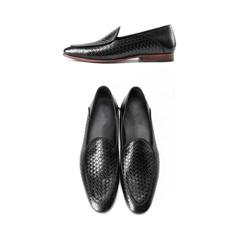 Loafers Klass Präglat Läder Formella Slip-on Brogues - Svart