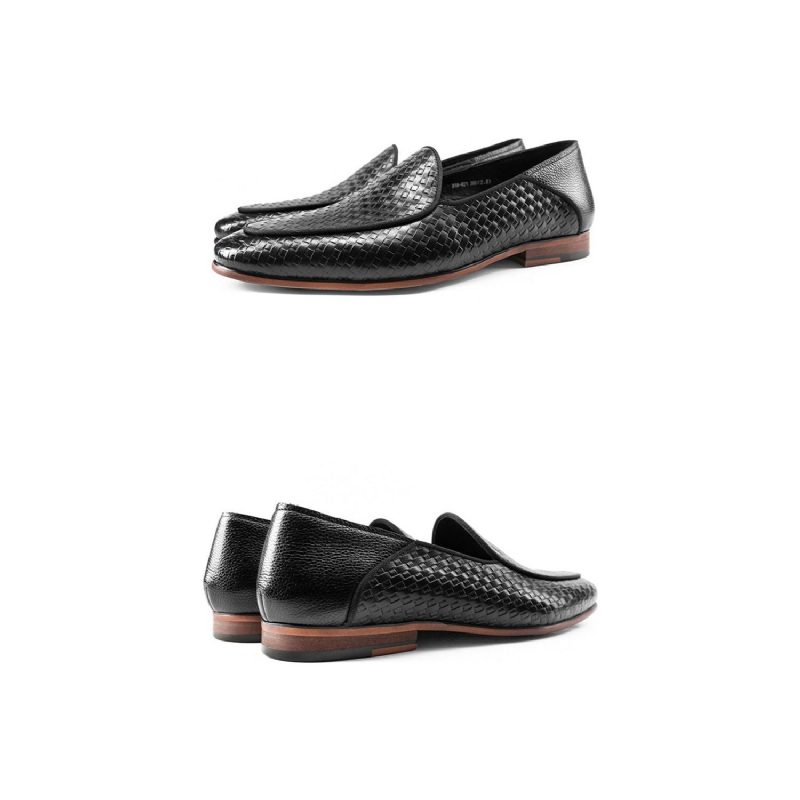 Loafers Klass Präglat Läder Formella Slip-on Brogues - Svart