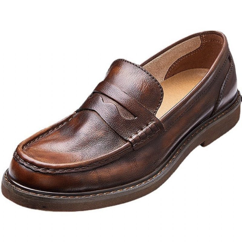 Loafers Kohud Slip-on Moccasin Skor För Män - Kaffe