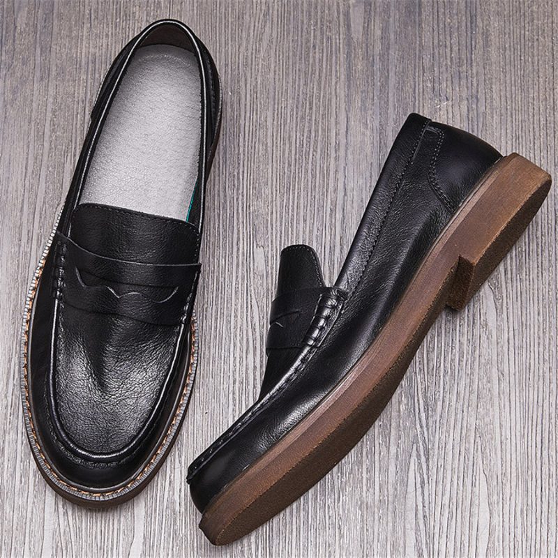 Loafers Kohud Slip-on Moccasin Skor För Män - Svart