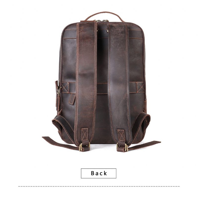 Ryggsäckar För Män Vintage Lyxig Läder Laptop Travel Daypack - Kaffe