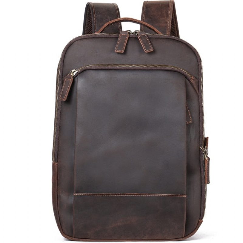 Ryggsäckar För Män Vintage Lyxig Läder Laptop Travel Daypack - Kaffe