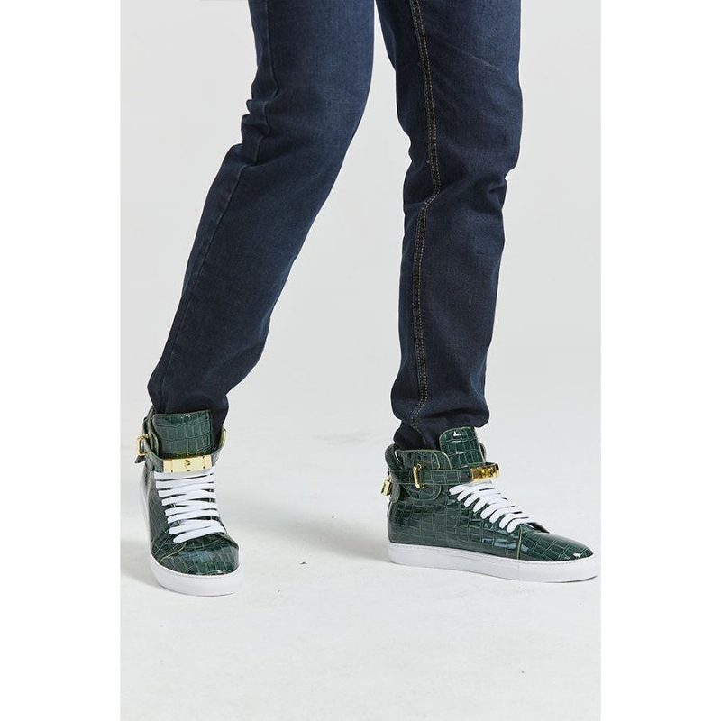 Sneakers För Män Lyxiga Crocemboss High Top Casual - Grön