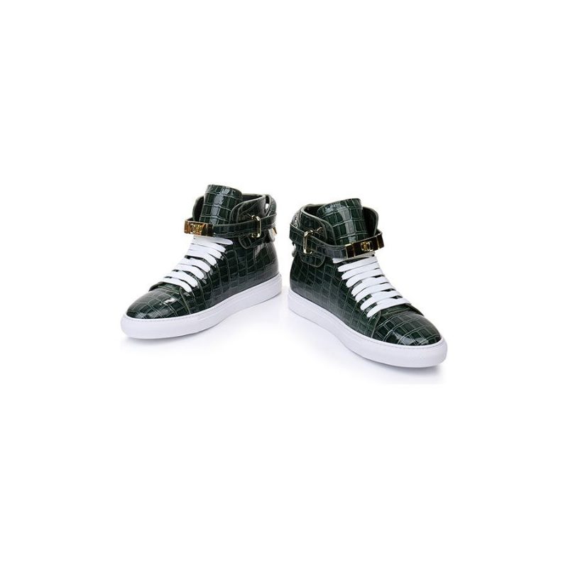 Sneakers För Män Lyxiga Crocemboss High Top Casual - Grön