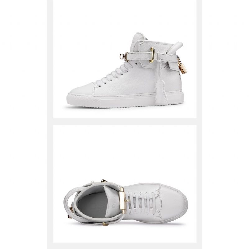 Sneakers För Män Lyxiga Släta Mönster High Top Casual - Vit