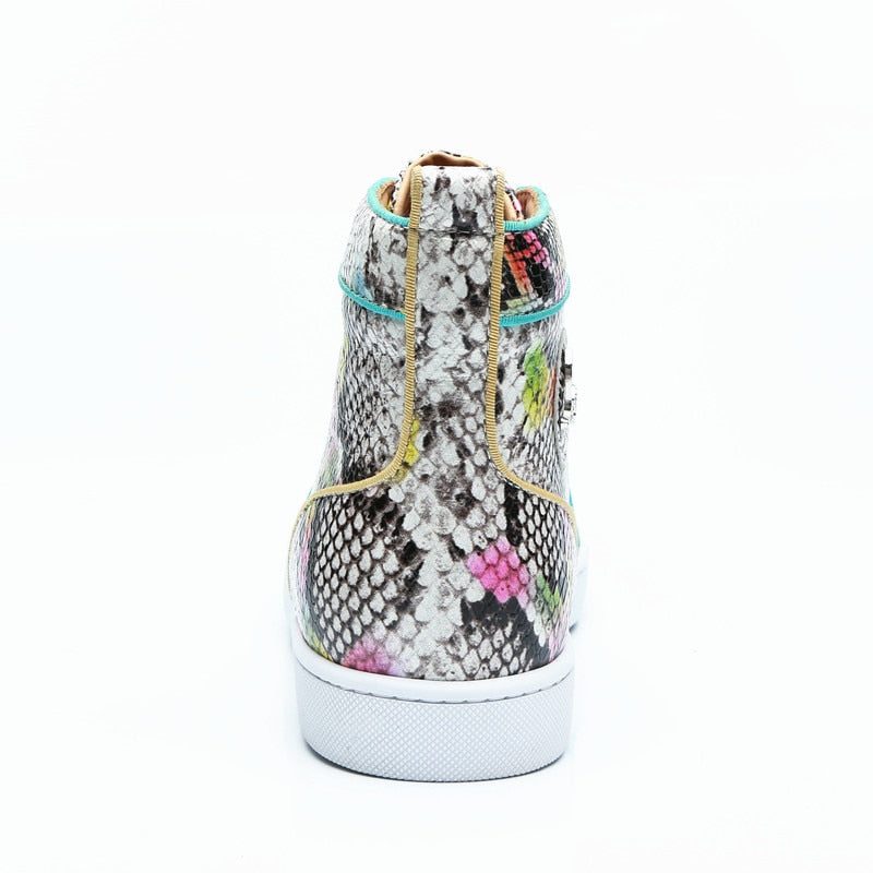 Sneakers För Män Snakeskin Chic Multicolor High Top Vattentäta Skor - Exotisk