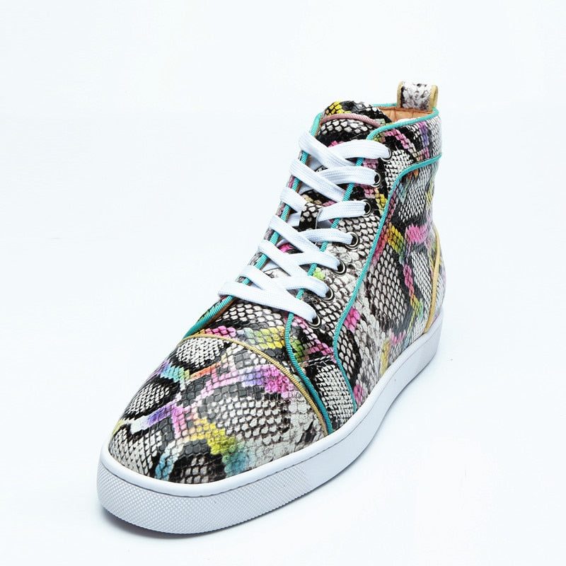 Sneakers För Män Snakeskin Chic Multicolor High Top Vattentäta Skor - Exotisk