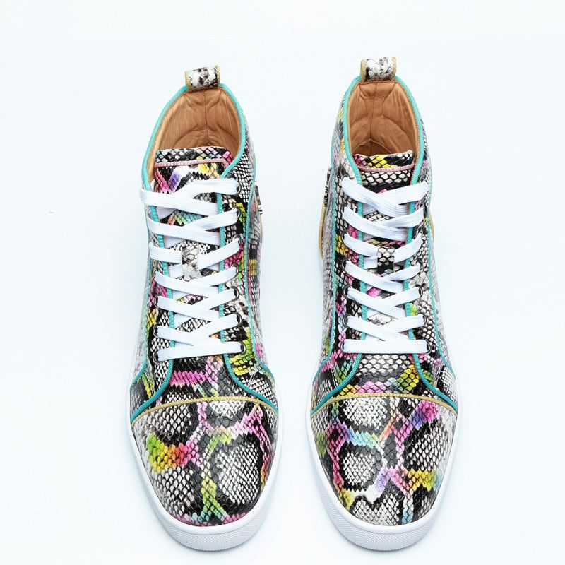 Sneakers För Män Snakeskin Chic Multicolor High Top Vattentäta Skor - Exotisk