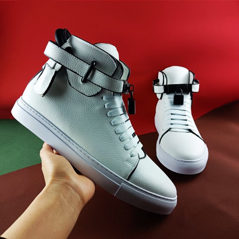 Sneakers För Män Utsmyckade Solid High-top - Vit