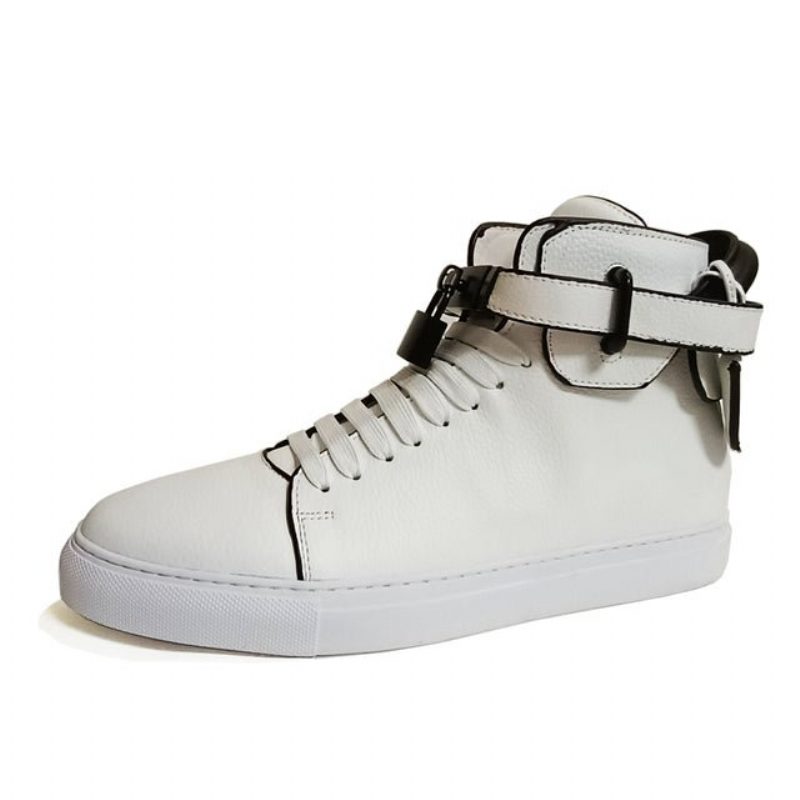 Sneakers För Män Utsmyckade Solid High-top - Vit