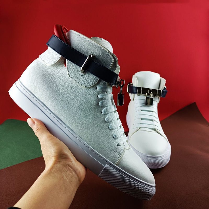 Sneakers För Män Utsmyckade Solid High-top - Vit