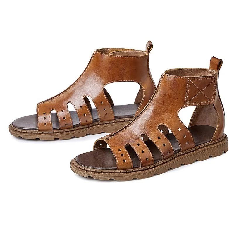 Vardagsskor För Män Lyxiga Peep Toe Strap-sandaler - Kaffe