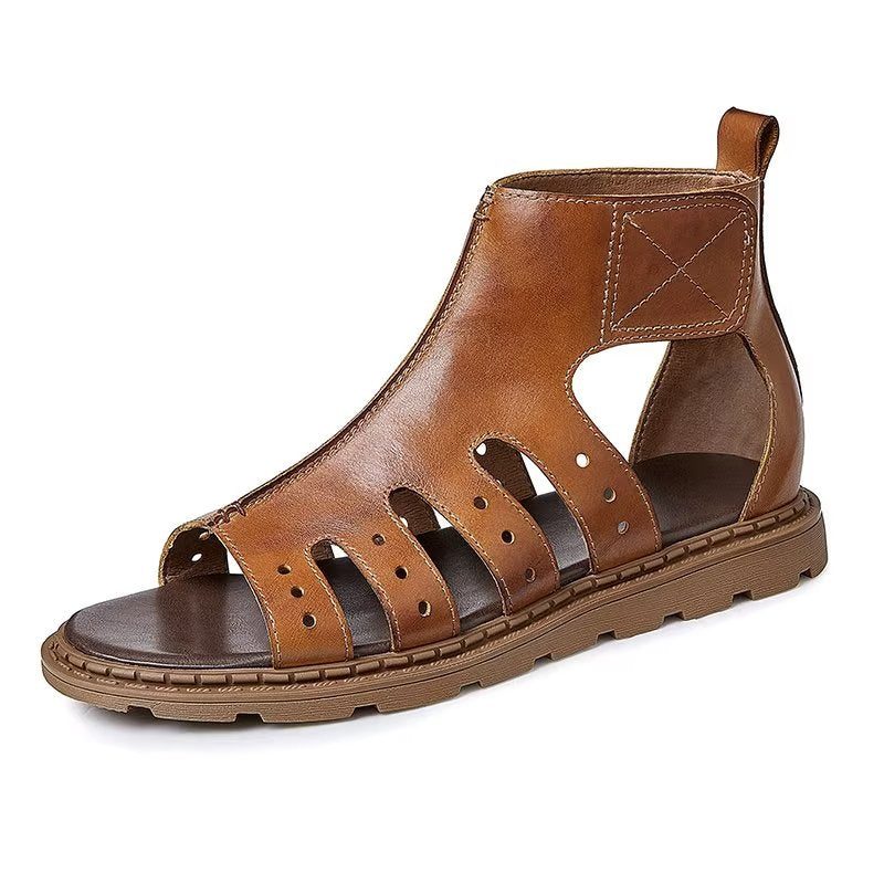 Vardagsskor För Män Lyxiga Peep Toe Strap-sandaler - Kaffe